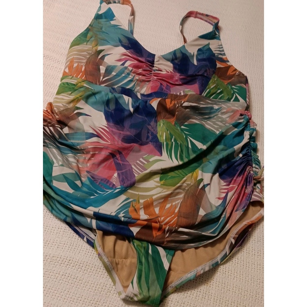 Plus Sz 20 Lane Bryant Cacique Swimdress No wire Swimsuit Dress Floral Lined EUC